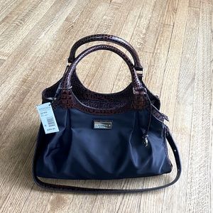 Brahmin NWT Elisa satchel with Black nylon and Pecan leather trim